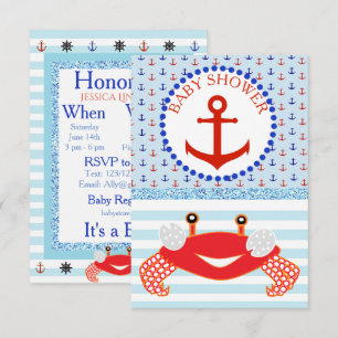 Invitación Baby Shower de Blue & Red Boy Crab Beac