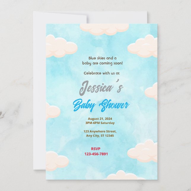 Invitación Baby Shower de Blue Skies (Anverso)