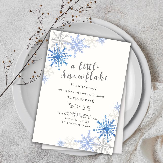 Invitación Baby Shower de Blue Snowflakes Winter (Blue Snowflakes Winter Baby Shower Invitation)
