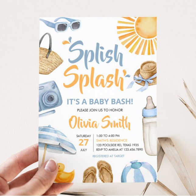 Invitación Baby Shower de Blue Splish (Boy Summer Beach Baby Shower Invitation)