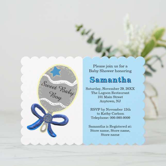 Invitación Baby Shower de Blue Star Silver Rattle (Anverso de pie)