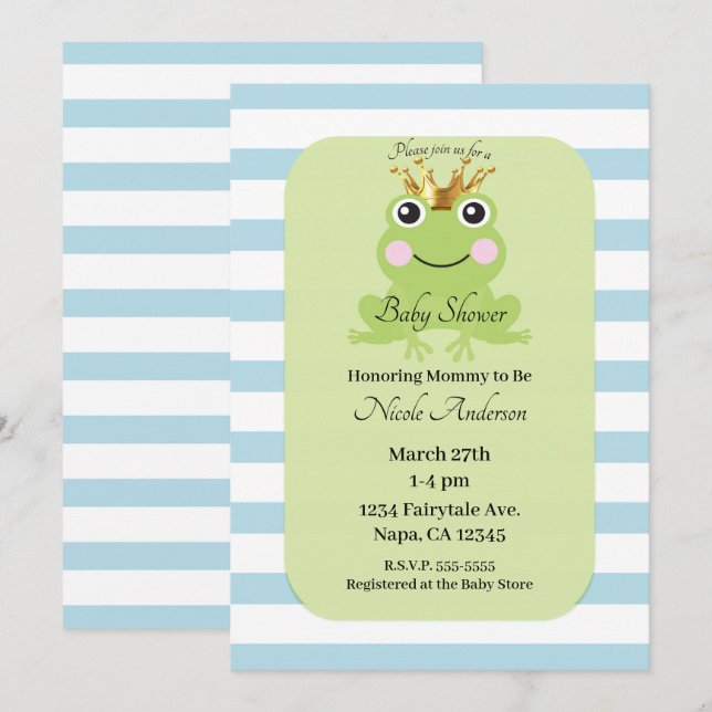 Invitación Baby Shower de Blue Storybook Fairy Tale Frog (Anverso / Reverso)