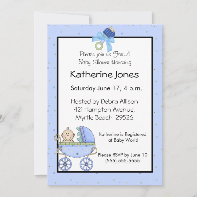 Invitación Baby Shower de Blue Stroller (Anverso)