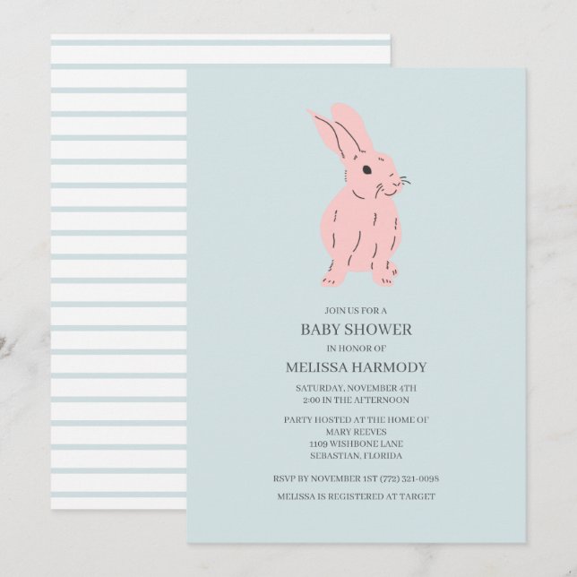 Invitación Baby Shower de Blue Sweet Bunny (Anverso / Reverso)