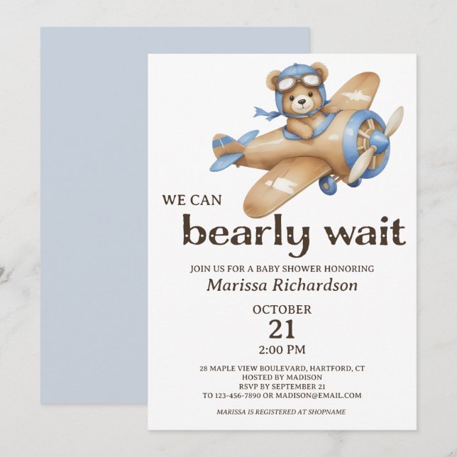 Invitación Baby Shower de Blue Teddy Bear Boy (Anverso / Reverso)