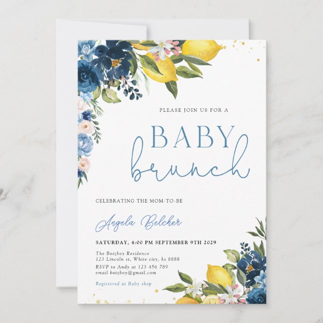 Invitación Baby Shower de Blue Tiles Lemon (Anverso)