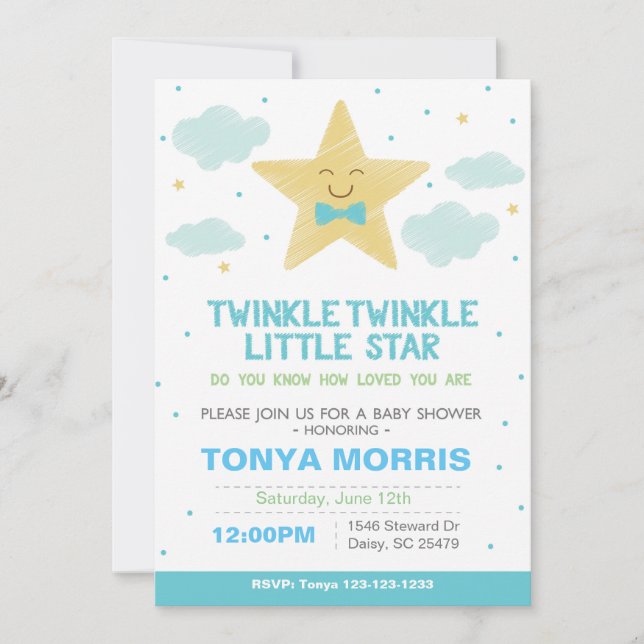 Invitación Baby Shower de Blue Twinkle Little Star (Anverso)