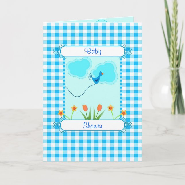 Invitación Baby Shower de Blue Vichy (Anverso)