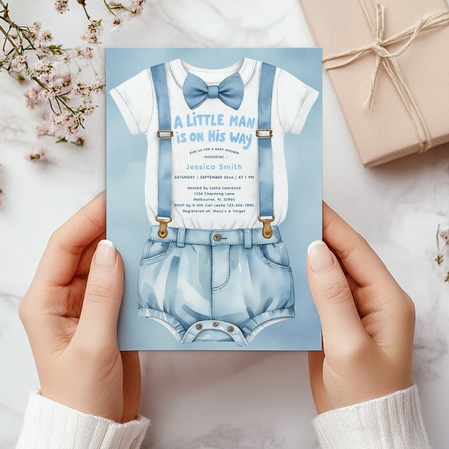Invitación Baby Shower de Blue Watercolor Little M (Little Man Baby Shower Invite)