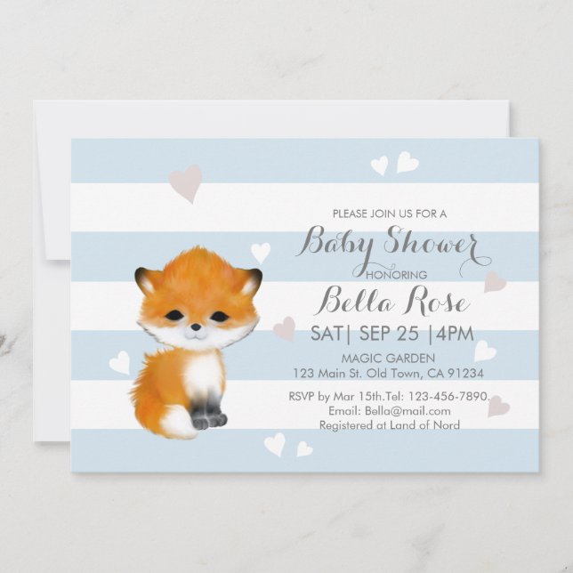 Invitación Baby Shower de Blue White Stripe Heart  (Anverso)