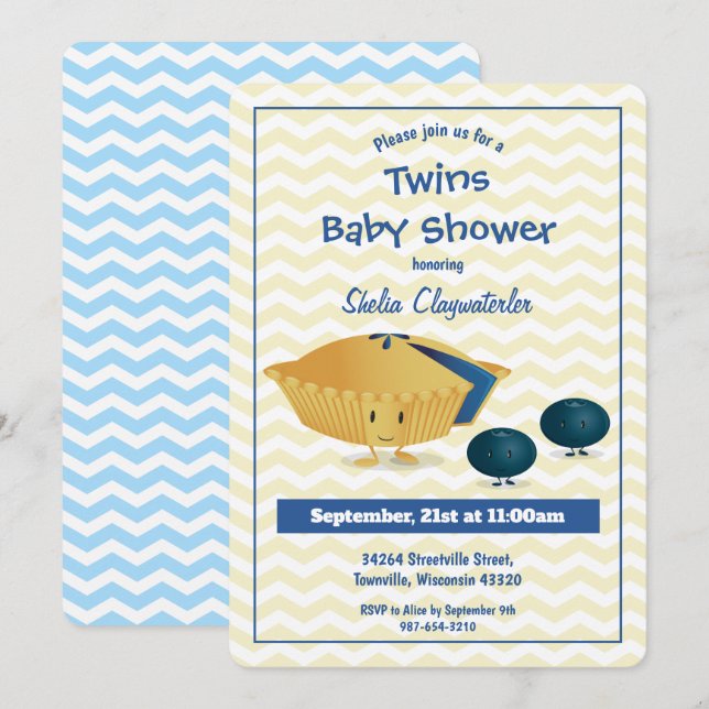 Invitación Baby Shower de Blueberry Pie Twins (Anverso / Reverso)
