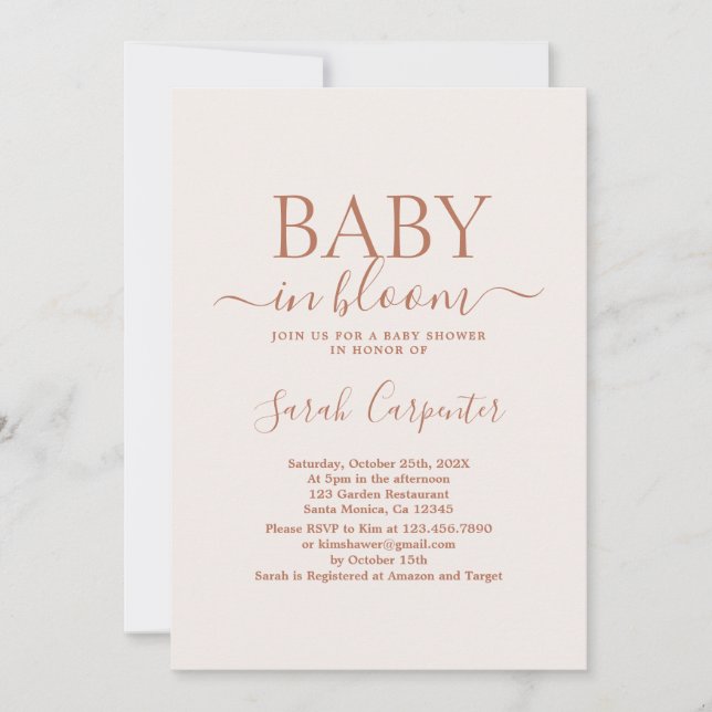 Invitación Baby Shower de Boho con color rosa páli (Anverso)