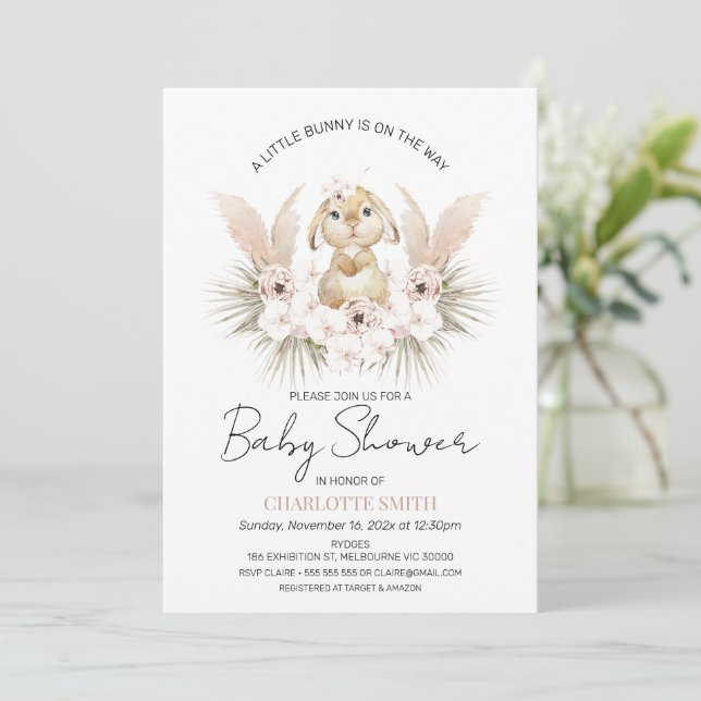 Invitación Baby Shower de Boho Floral Bunny Rabbit (Anverso de pie)