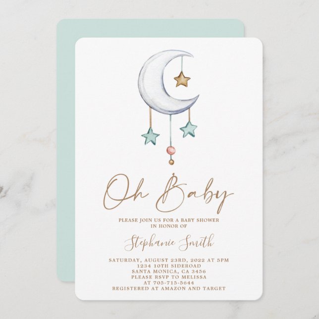 Invitación Baby Shower de Boho Neutral de Género (Anverso / Reverso)