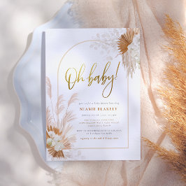 Invitación Baby Shower de Boho Pampas Grass Gold Floral Arch