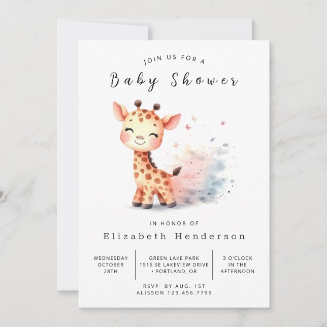 Invitación Baby Shower de Boho Printable Giraffe (Anverso)