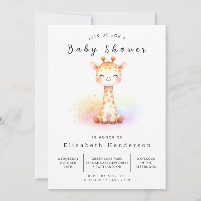 Invitación Baby Shower de Boho Printable Giraffe (Anverso)