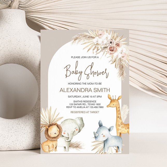 Invitación Baby Shower de Boho Safari Animals (Boho Jungle Animals Baby Shower Invitation)
