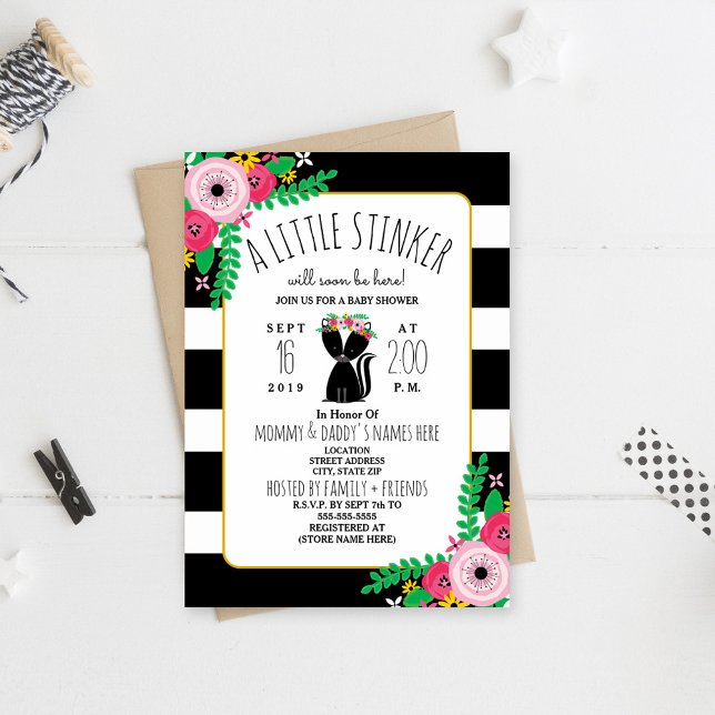 Invitación Baby Shower de Boho Skunk Little Stinke (Subido por el creador)