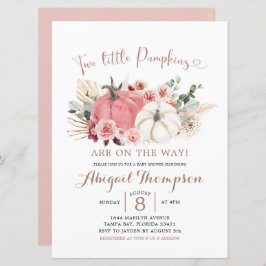 Invitación Baby Shower de Boho Twin Pink and White Pumpkin