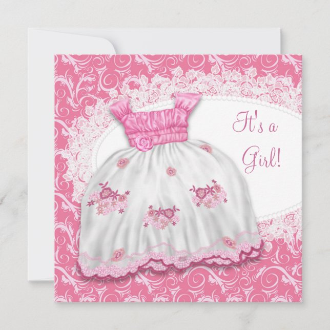 Invitación Baby Shower de bonito color rosa (Anverso)
