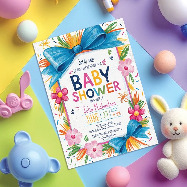 Invitación Baby Shower de borde de arco floral colorido dibuj (Subido por el creador)