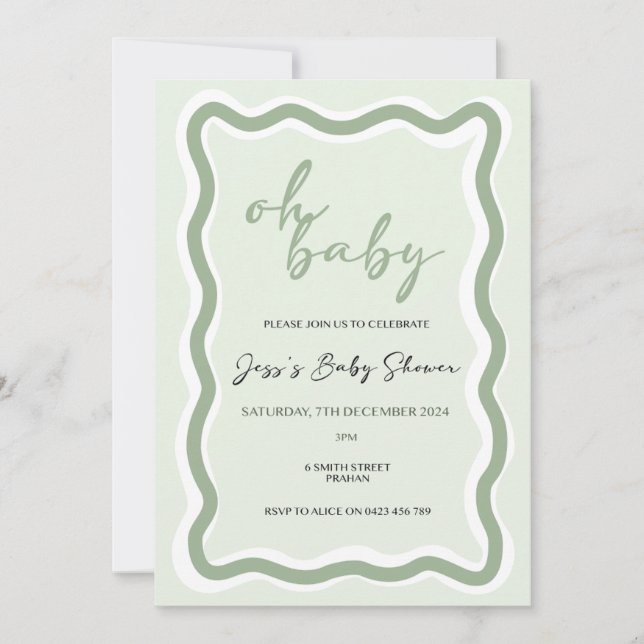 Invitación Baby Shower de borde ondulado (Anverso)