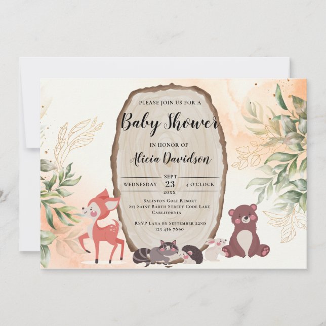 Invitación Baby Shower de bosque acuático (Anverso)