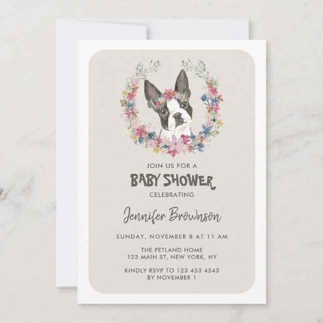 Invitación Baby Shower de Boston Terrier (Anverso)