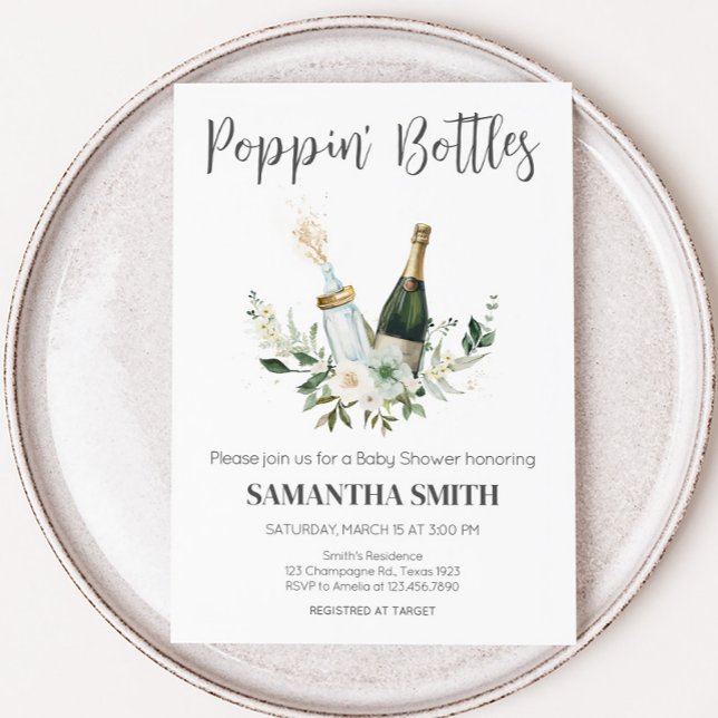 Invitación Baby Shower de botellas de bebé de Poppin' (Poppin' Bottles Baby Shower Invitation)