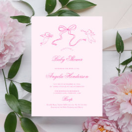 Invitación Baby Shower de Bow dibujada a mano rosa