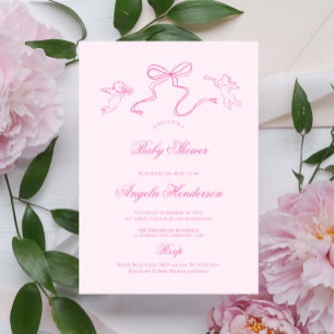 Invitación Baby Shower de Bow dibujada a mano rosa