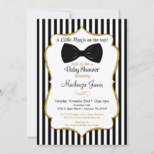 Invitación Baby Shower de Bow Tie Boy Black Gold