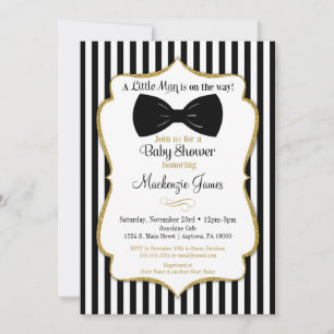 Invitación Baby Shower de Bow Tie Boy Black Gold