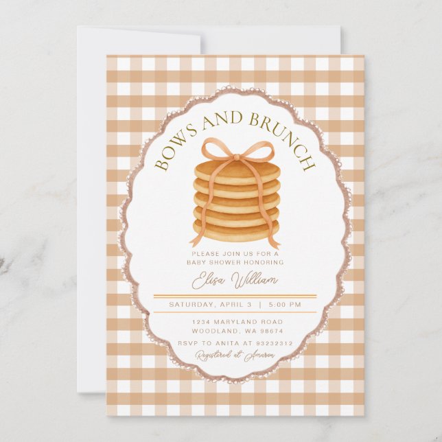 Invitación Baby Shower de Bows and Brunch Pancake (Anverso)