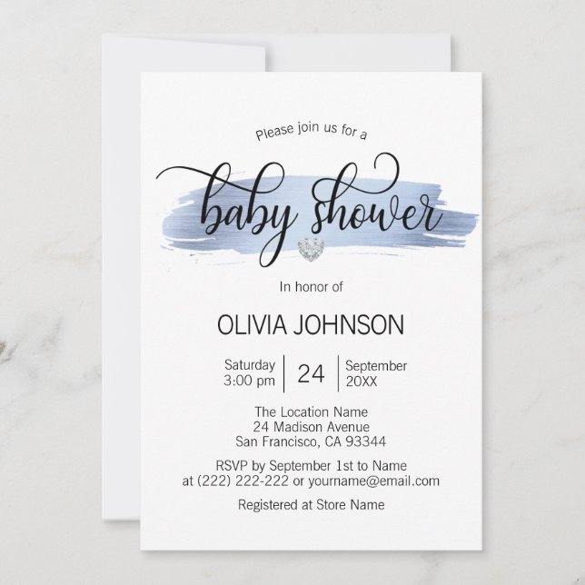 Invitación Baby Shower de BOY blanco de oro azul personalizad (Anverso)