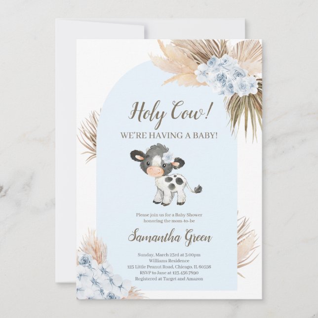 Invitación Baby Shower de Boy Blue Holy Cow (Anverso)