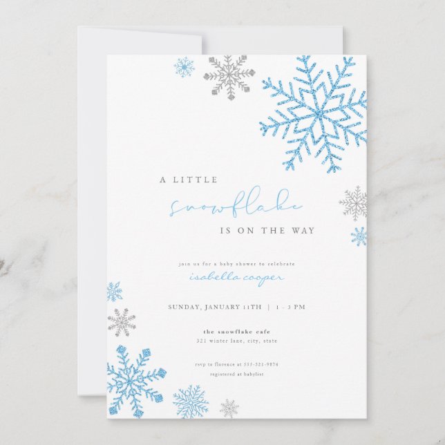 Invitación Baby Shower de Boy Blue Little Snowflak (Anverso)