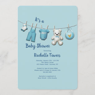 Invitación Baby Shower de Boy Clothesline