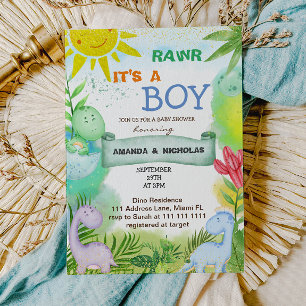 Invitación Baby Shower de Boy Cute Dinosaurios