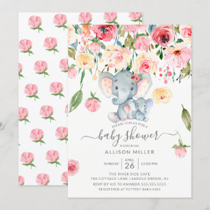 Invitación Baby Shower de Boy Elephant and Mom Pink Peonies