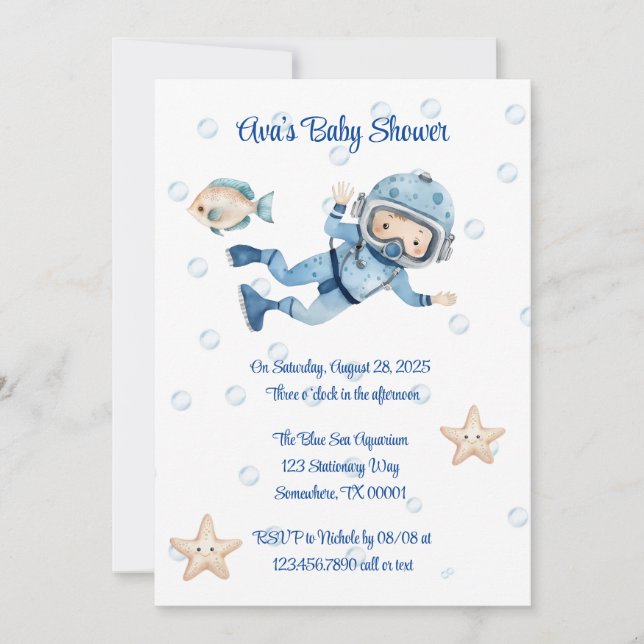 Invitación Baby Shower De Boy Under the Sea (Anverso)