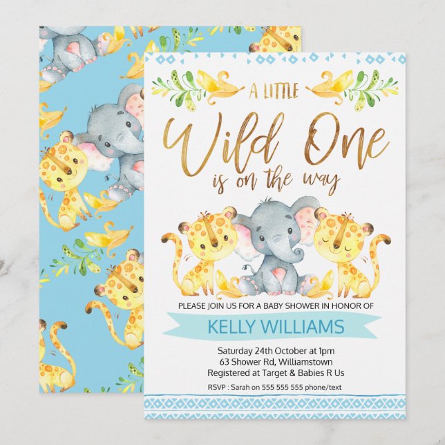 Invitación Baby Shower de Boys Jungle Wild One (Anverso / Reverso)