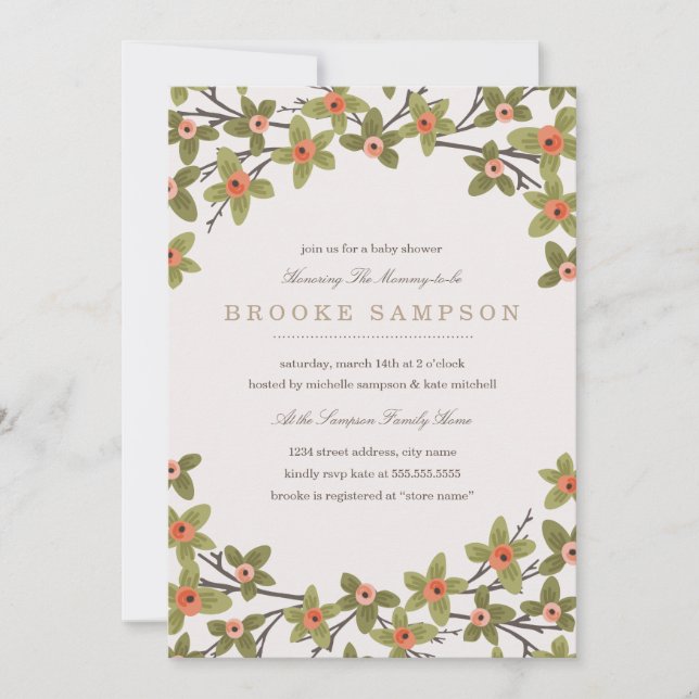 Invitación Baby Shower de brotes de primavera (Anverso)