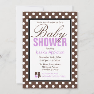 Invitación Baby Shower de Brown Polka Dot Purple Chevron