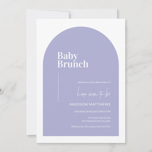 Invitación Baby Shower de Brunch de Bebé con arco mínimo mora (Anverso)