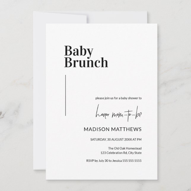 Invitación Baby Shower de Brunch de bebé mínimo negro y blanc (Anverso)