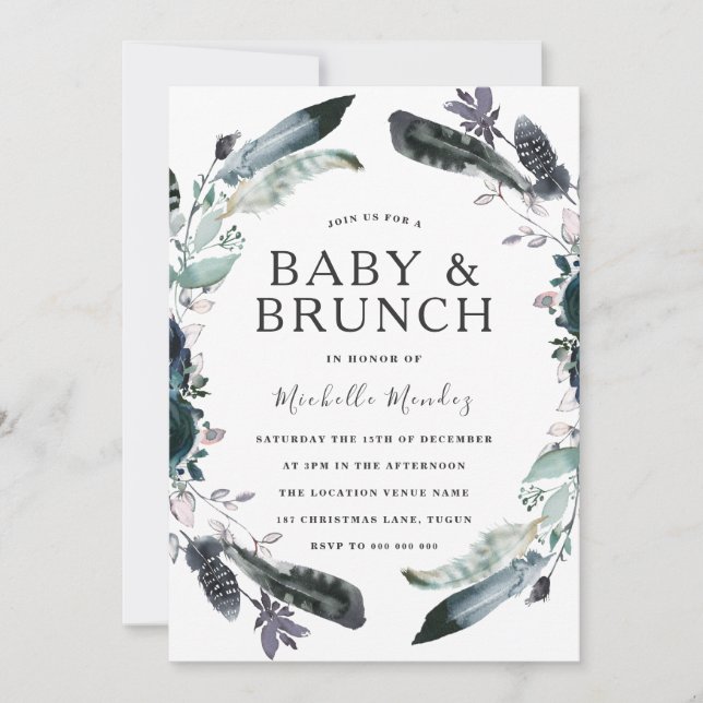 Invitación Baby Shower de brunch y bebé de la guirnalda negra (Anverso)