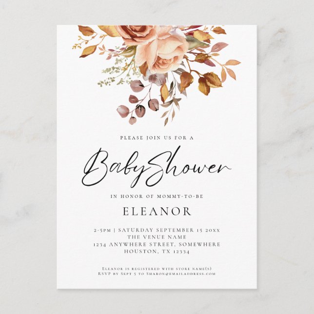 Invitación Baby Shower de Budget Terracotta Floral (Anverso)