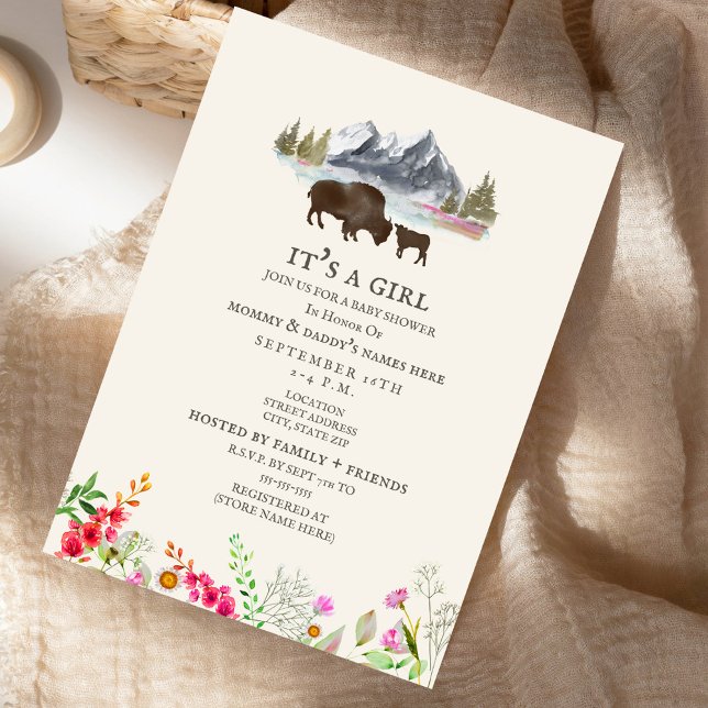 Invitación Baby Shower de Buffalo Mama Mountain Wildflower (Subido por el creador)